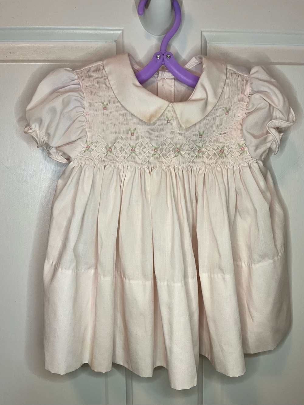 Vintage Pink Smocked Peter Pan Collar Baby Dress Sz 3-6 months